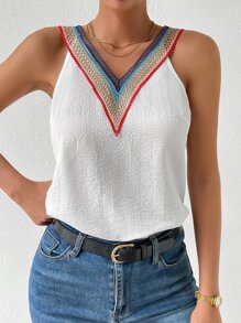 SHEIN LUNE Contrast Tape Blouse - White - View 5