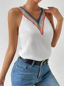 SHEIN LUNE Contrast Tape Blouse - White - View 6