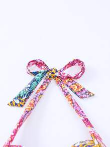 SHEIN Swim Summer Allover Print Knot Front Halter Push Up Bikini Top - Multicolor - View 5