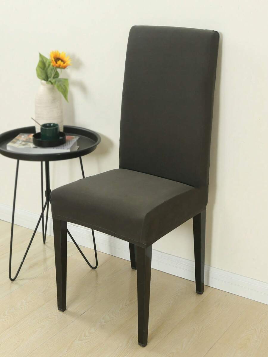 1pc Dark Grey Dining Chair Slipcover, Classic Polyester Dining Room Chair Slipcover For Home - Dark Grey - View 1