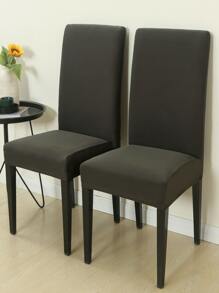 1pc Dark Grey Dining Chair Slipcover, Classic Polyester Dining Room Chair Slipcover For Home - Dark Grey - View 2