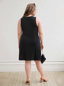 SHEIN Plus Tie Front Tank Dress - Black - View 2
