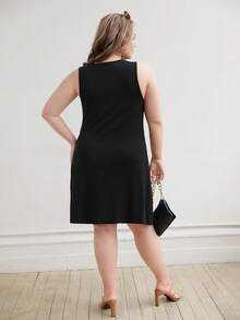 SHEIN Plus Tie Front Tank Dress - Black - View 5