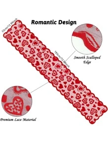 1入組心形刺繡桌旗浪漫紅色蕾絲適用於餐廳情人節 - 紅色 - 查看 3