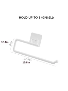 1 pieza Estante de almacenamiento de toallas de cocina sin perforaciones, gancho de pared en forma de L, estante de rollo de papel para debajo del gabinete de cocina, toallero, soporte de papel higiénico para baño - Blanco - Ver 3
