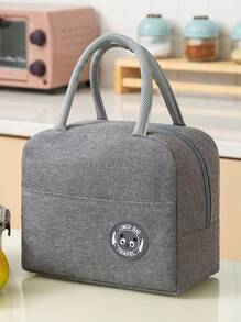 1pc Patch Decor Lunch Bag - Grey - View 1