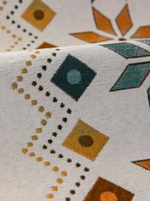 1pc Vintage Non-slip Sofa Towel, Geometric Pattern Sofa Pad For All Season - Beige - View 5