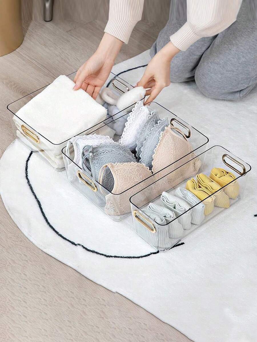 1 pieza Caja de almacenamiento de ropa interior de PET, estante de almacenamiento aleatorio simple y transparente, decoraciones de otoño, decoración de festivales, decoración de la habitación, decoración del hogar, decoración de otoño, decoración del dormitorio - transparente - Ver 1