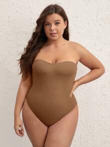 SHEIN BASICS Hơn Chất rắn Tube Bodysuit - màu nâu - Xem 2