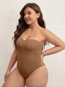 SHEIN BASICS Hơn Chất rắn Tube Bodysuit - màu nâu - Xem 4