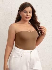 SHEIN BASICS Hơn Chất rắn Tube Bodysuit - màu nâu - Xem 5