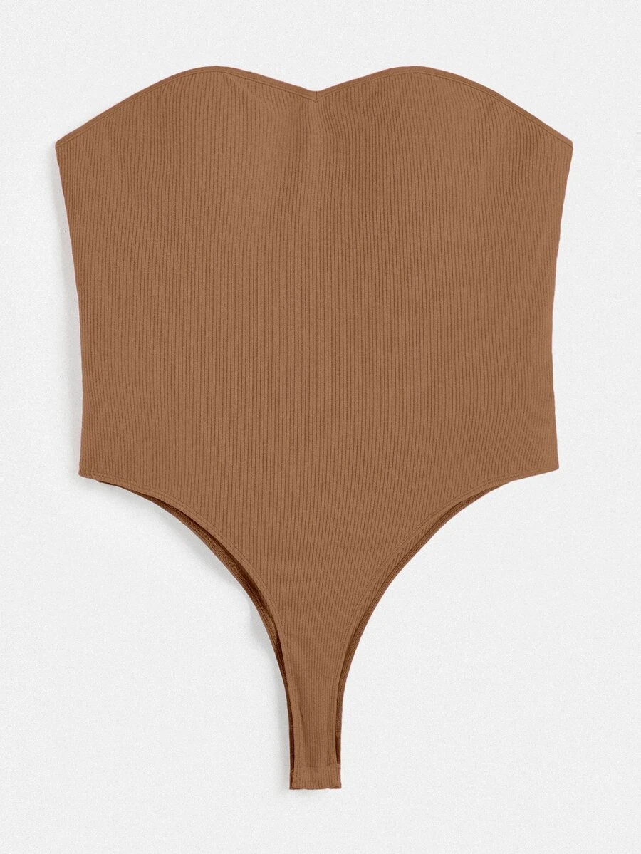 SHEIN BASICS Hơn Chất rắn Tube Bodysuit - màu nâu - Xem 1