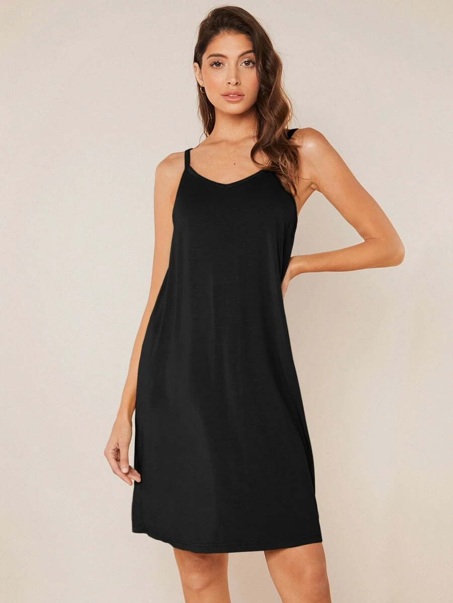 SHEIN BASICS Solid Cami Dress - Black - View 1