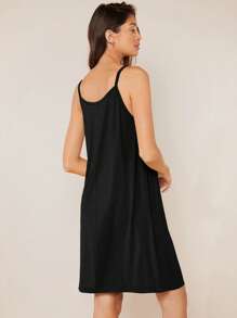 SHEIN BASICS Solid Cami Dress - Black - View 3