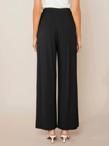 SHEIN BASICS Pantalones de pierna ancha unicolor - Negro - Ver 2