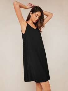 SHEIN BASICS Solid Cami Dress - Black - View 5