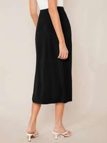SHEIN BASICS Solid Split Hem Straight Skirt - Black - View 2
