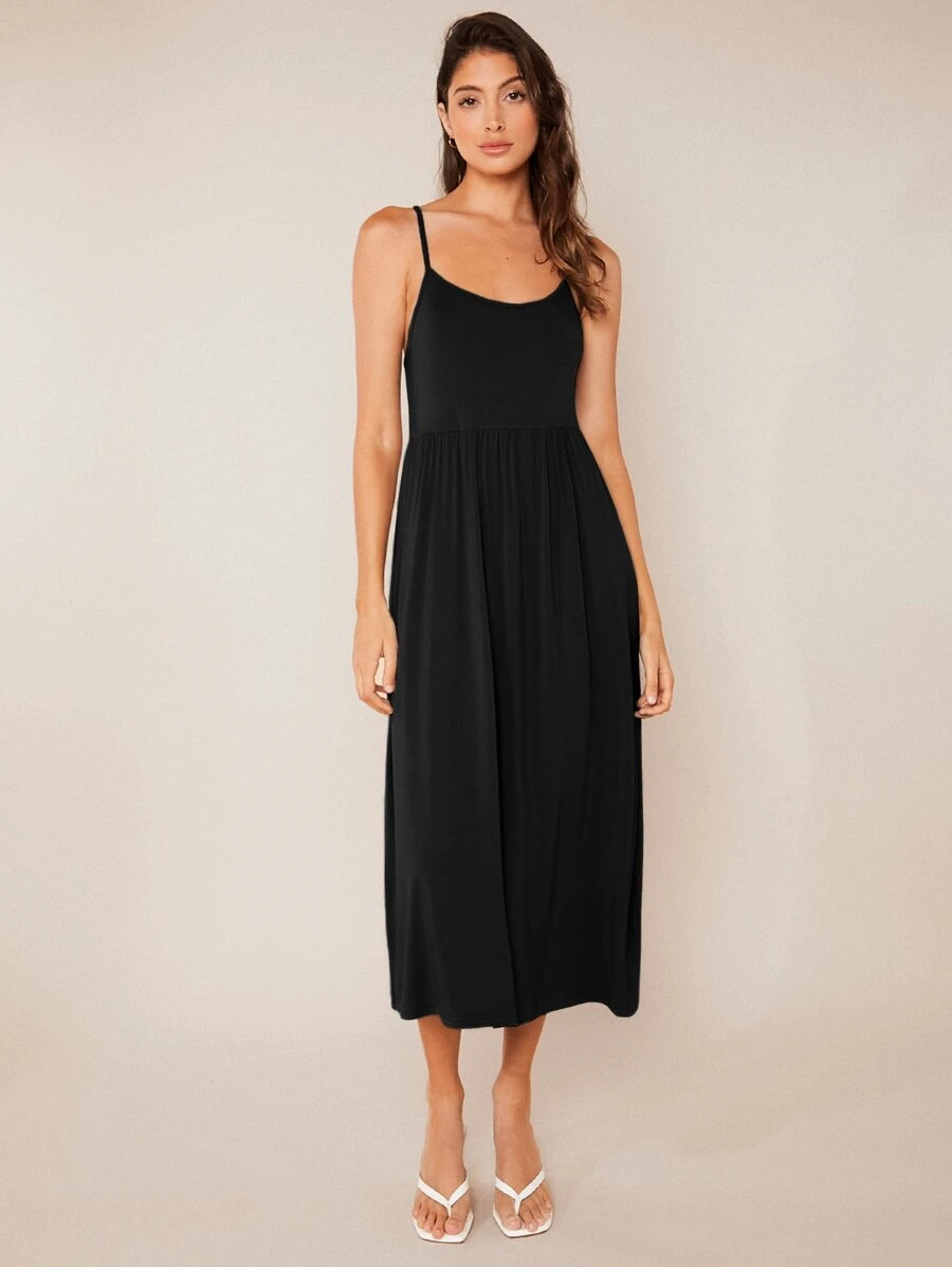 SHEIN BASICS Solid Cami Dress - Black - View 1