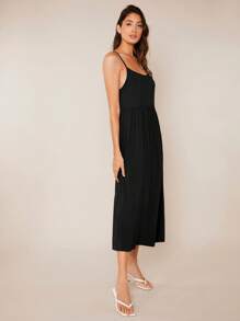 SHEIN BASICS Solid Cami Dress - Black - View 3