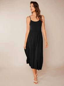 SHEIN BASICS Solid Cami Dress - Black - View 5