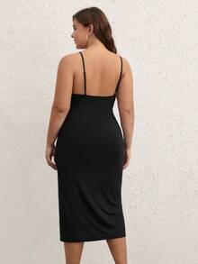 SHEIN BASICS Plus Solid Cami Dress - Black - View 2