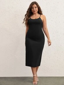 SHEIN BASICS Plus Solid Cami Dress - Black - View 3