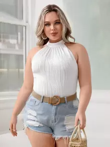 SHEIN VCAY 大碼素色繞頸連體衣