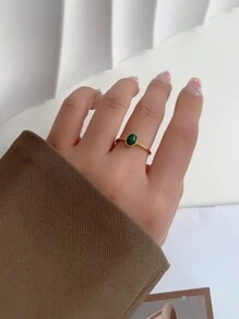 1 件 14K 镀金多巴胺风格巴洛克风格天然石装饰可调节不锈钢戒指，适合女性日常佩戴、礼物、不锈钢戒指、女士金戒指、ins 风格、万圣节、圣诞节、女士珠宝 - 彩色 - 查看 1