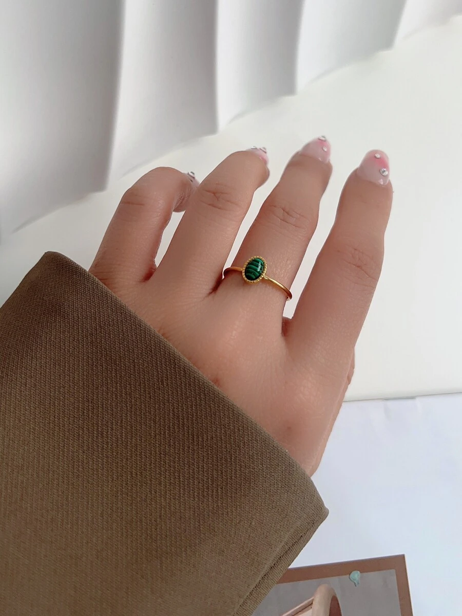 1 件 14K 镀金多巴胺风格巴洛克风格天然石装饰可调节不锈钢戒指，适合女性日常佩戴、礼物、不锈钢戒指、女士金戒指、ins 风格、万圣节、圣诞节、女士珠宝 - 彩色 - 查看 1