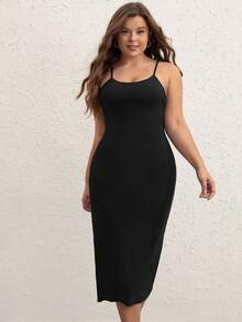 SHEIN BASICS Plus Solid Cami Dress - Black - View 5