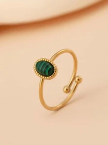 1 件 14K 镀金多巴胺风格巴洛克风格天然石装饰可调节不锈钢戒指，适合女性日常佩戴、礼物、不锈钢戒指、女士金戒指、ins 风格、万圣节、圣诞节、女士珠宝 - 彩色 - 查看 3