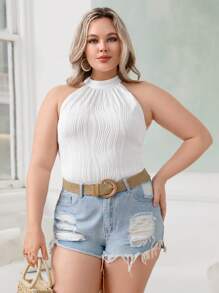 SHEIN VCAY 大碼素色繞頸連體衣