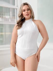 SHEIN VCAY 大碼素色繞頸連體衣