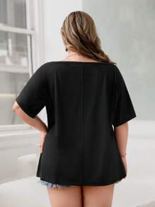 SHEIN Unity Plus Solid Batwing Sleeve Tee - Black - View 2