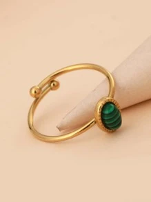 1 件 14K 镀金多巴胺风格巴洛克风格天然石装饰可调节不锈钢戒指，适合女性日常佩戴、礼物、不锈钢戒指、女士金戒指、ins 风格、万圣节、圣诞节、女士珠宝 - 彩色 - 查看 4