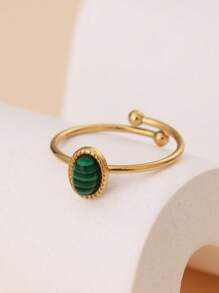 1 件 14K 镀金多巴胺风格巴洛克风格天然石装饰可调节不锈钢戒指，适合女性日常佩戴、礼物、不锈钢戒指、女士金戒指、ins 风格、万圣节、圣诞节、女士珠宝 - 彩色 - 查看 5