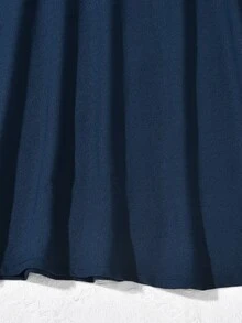 SHEIN Girls Contrast Lace Double Breasted Flare Skirt - Navy Blue - View 4