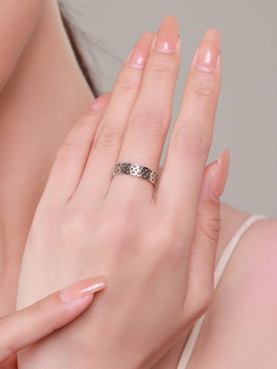 MODIAN 1pc Fashionable Heart Design Silver Ring For Women For Daily Decoration