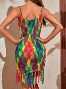 EMERY ROSE 滿版印花流蘇下擺吊帶罩衫連衣裙 - 彩色 - 查看 2