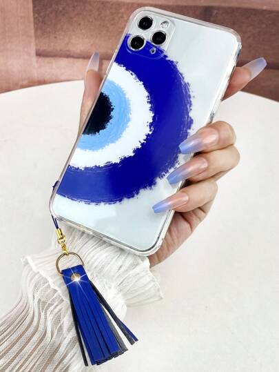 Funda de celular transparente patrón de mal de ojo con con fleco