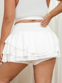 Skort de talle alto de dos capas bajo - Blanco - Ver 2