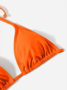 Swim Basics 夏季沙灘實色三角形綁帶比基尼套裝，泳裝 - 橘色 - 查看 3