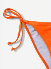 Swim Basics 夏季沙灘實色三角形綁帶比基尼套裝，泳裝 - 橘色 - 查看 5