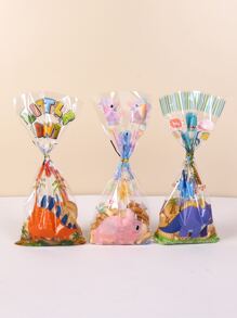 50 个可爱恐龙印花饼干包装袋，迷你塑料礼品包装袋，适用于派对学校用品食品袋食品盒，适用于糖果巧克力饼干等。 - 彩色 - 查看 3