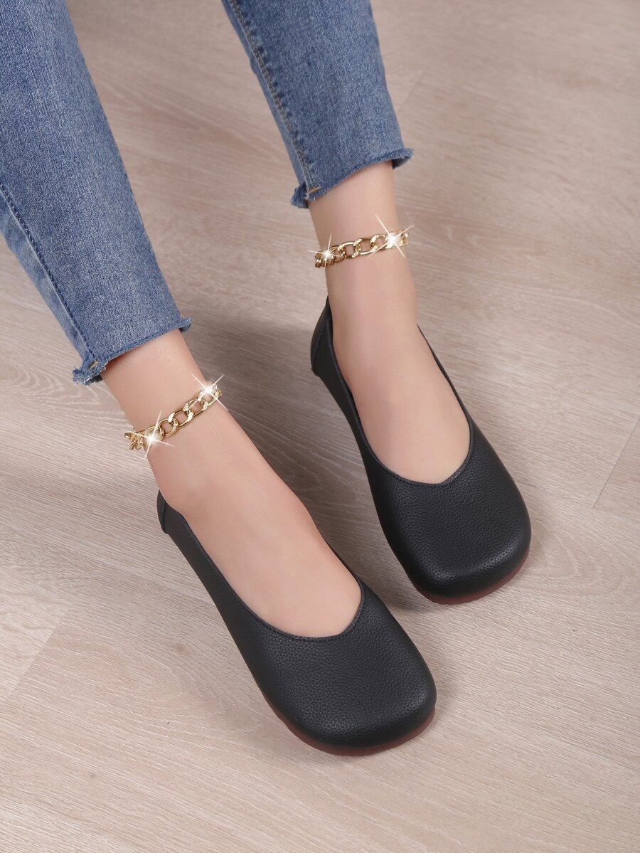 Elegant Ballet Flats For Women, Square Toe Slip-on Flats - Black - View 1