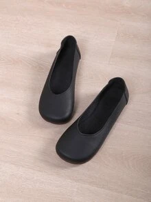 Elegant Ballet Flats For Women, Square Toe Slip-on Flats - Black - View 3