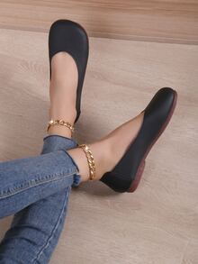 Elegant Ballet Flats For Women, Square Toe Slip-on Flats - Black - View 7