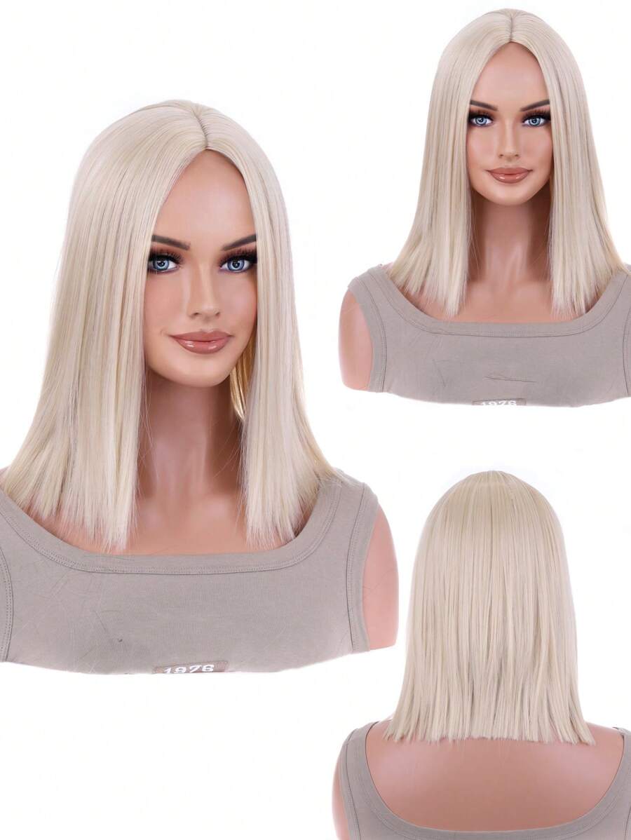 Tóc giả tổng hợp ngắn thẳng - Vàng - Xem 1