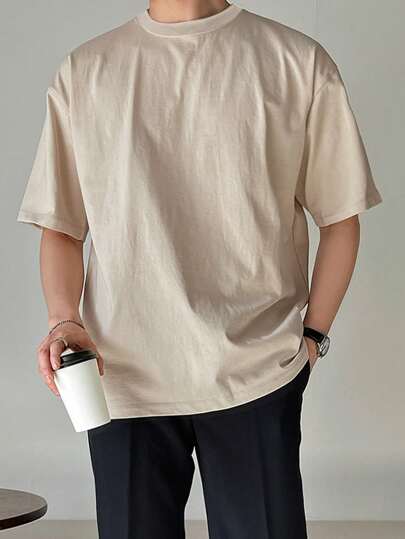 DAZY Men Cotton Solid Drop Shoulder Tee