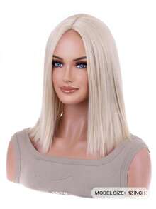 Tóc giả tổng hợp ngắn thẳng - Vàng - Xem 4